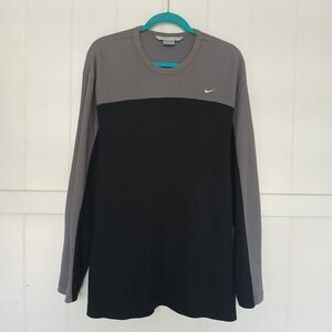 VTG Y2K Nike Shirt Waffle Knit‎ Swoosh Logo Crew Neck Men's Large Black Gray LS